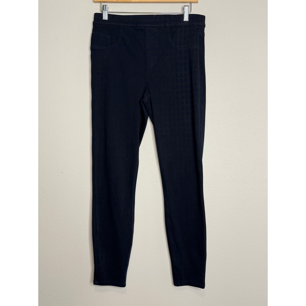 Spanx Jean-ish Ankle Leggings Navy Blue Windowpane Grid Print Medium